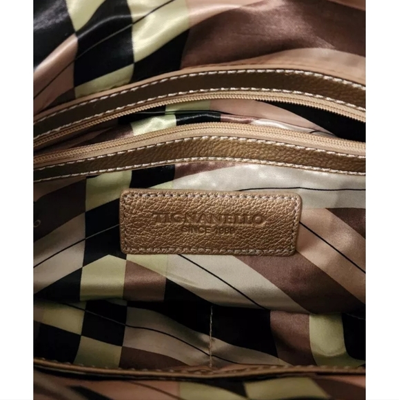 Tignanello Silver & Gold Pebbled Soft Leather Satchel Shoulder Purse - Picture 6 of 8